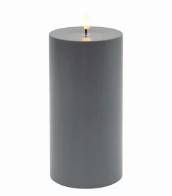 Bougie LED cylindrique plastique gris H 20 cm