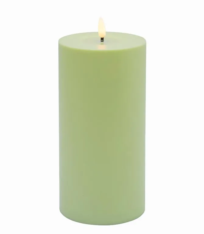 Bougie LED cylindrique plastique vert H 20 cm