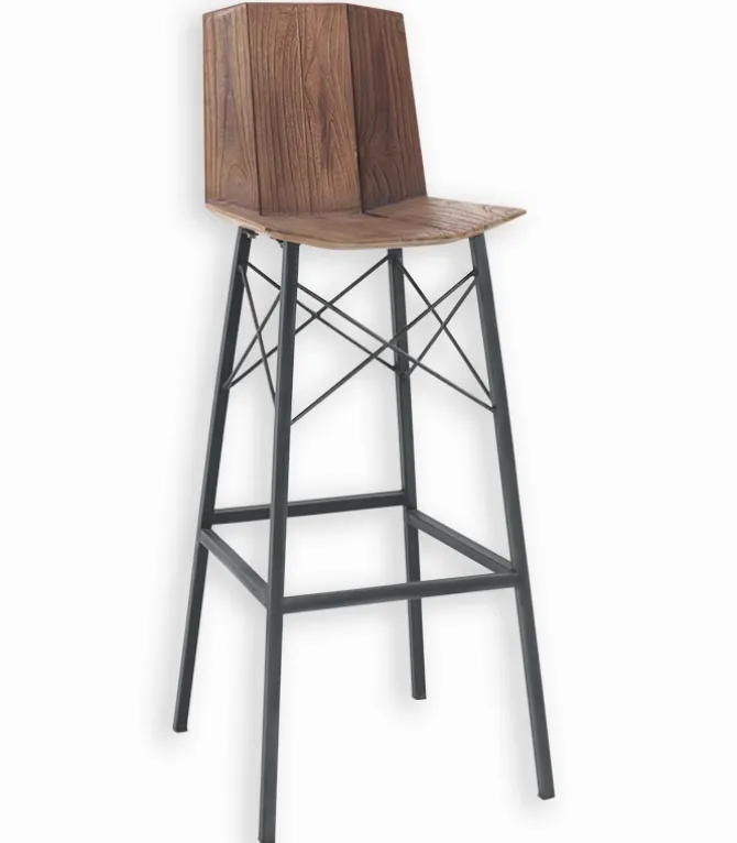 Chaise de bar métal et teck BROWTON