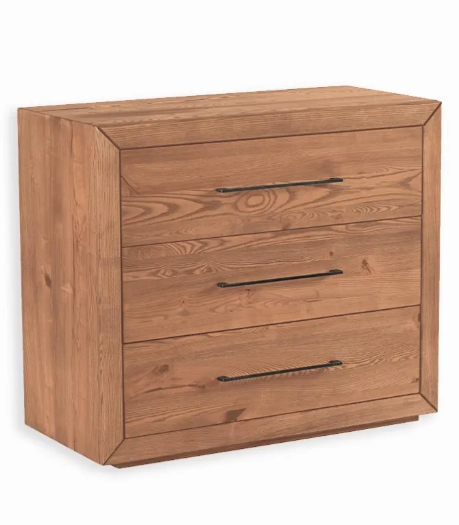 Commode pin massif brossé 3 tiroirs HJALMER