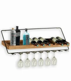 Etagère à vin murale en bois avec range-verres