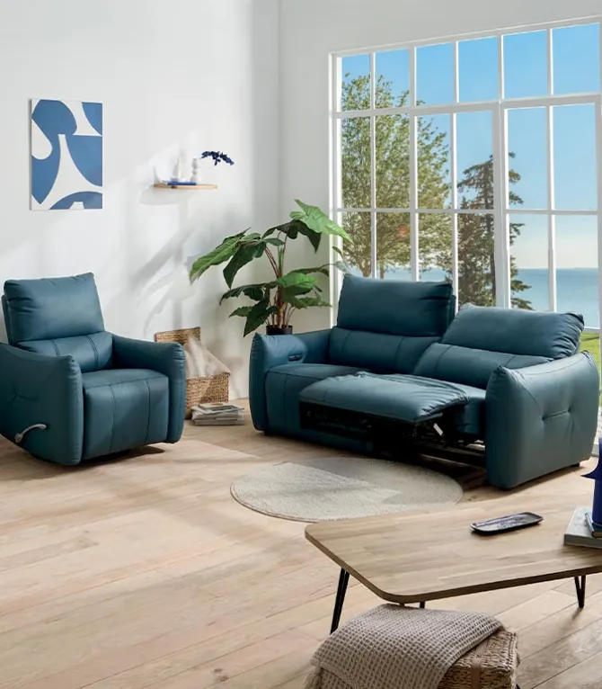 Fauteuil relax tournant cuir bleu WINDLEY