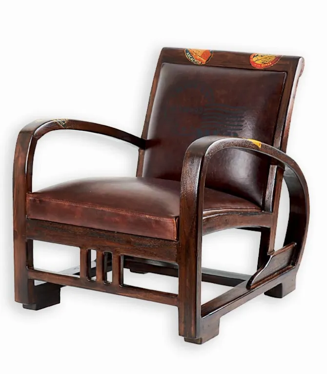 Fauteuil teck et cuir RETRO