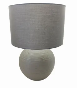 Lampe céramique abat-jour tissu gris