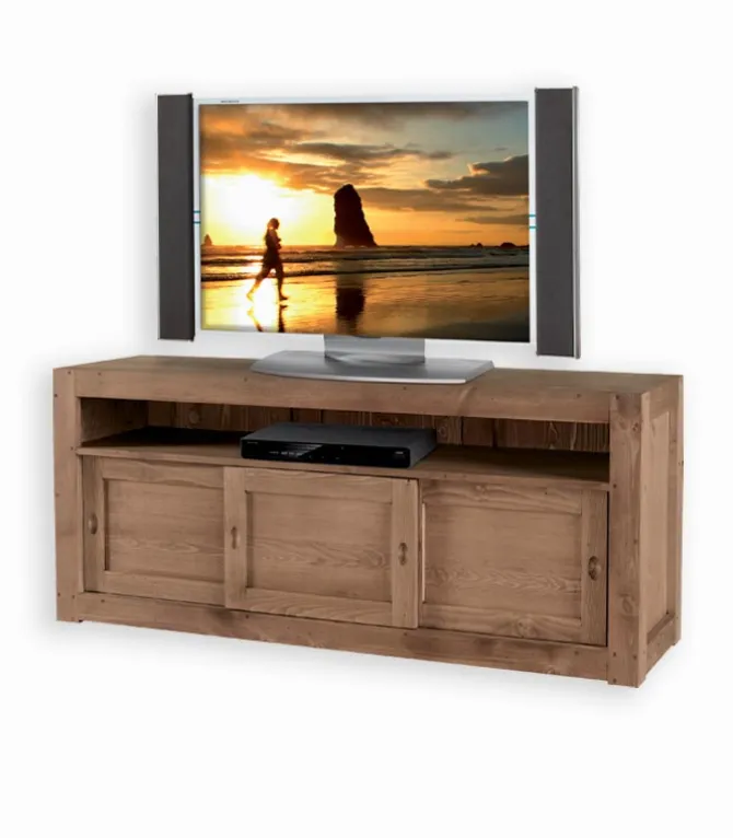 Meuble TV pin massif 3 portes coulissantes MOVING