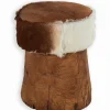 Pouf teck & peau NATURE