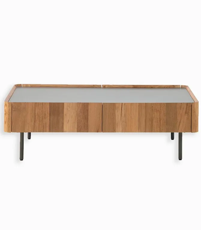 Table basse teck recyclé NEVADA 2 tiroirs