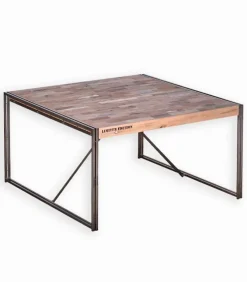 Table carrée bois de bateau et métal SAMBA