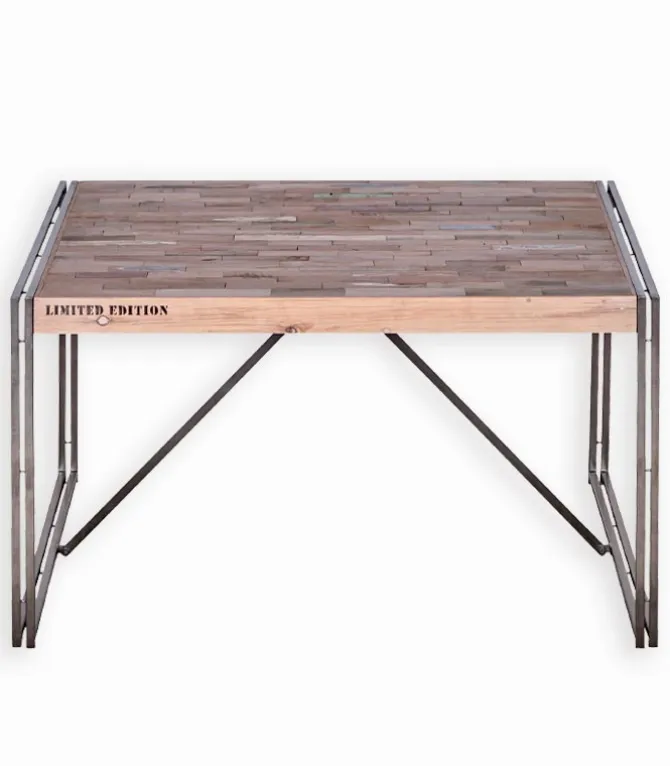 Table carrée bois de bateau et métal SAMBA