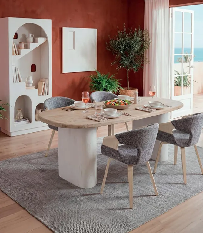 Table sapin et MDF blanc SANTORIN