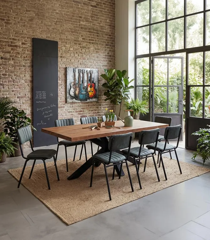 Table teck recyclé pied croix métal EASTON