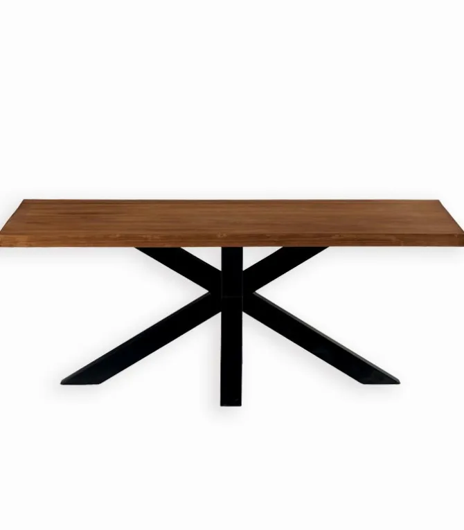 Table teck recyclé pied croix métal EASTON