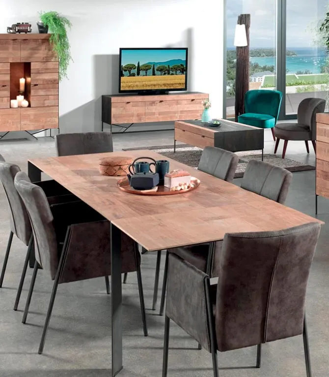 Table teck recyclé pieds métal VALMO